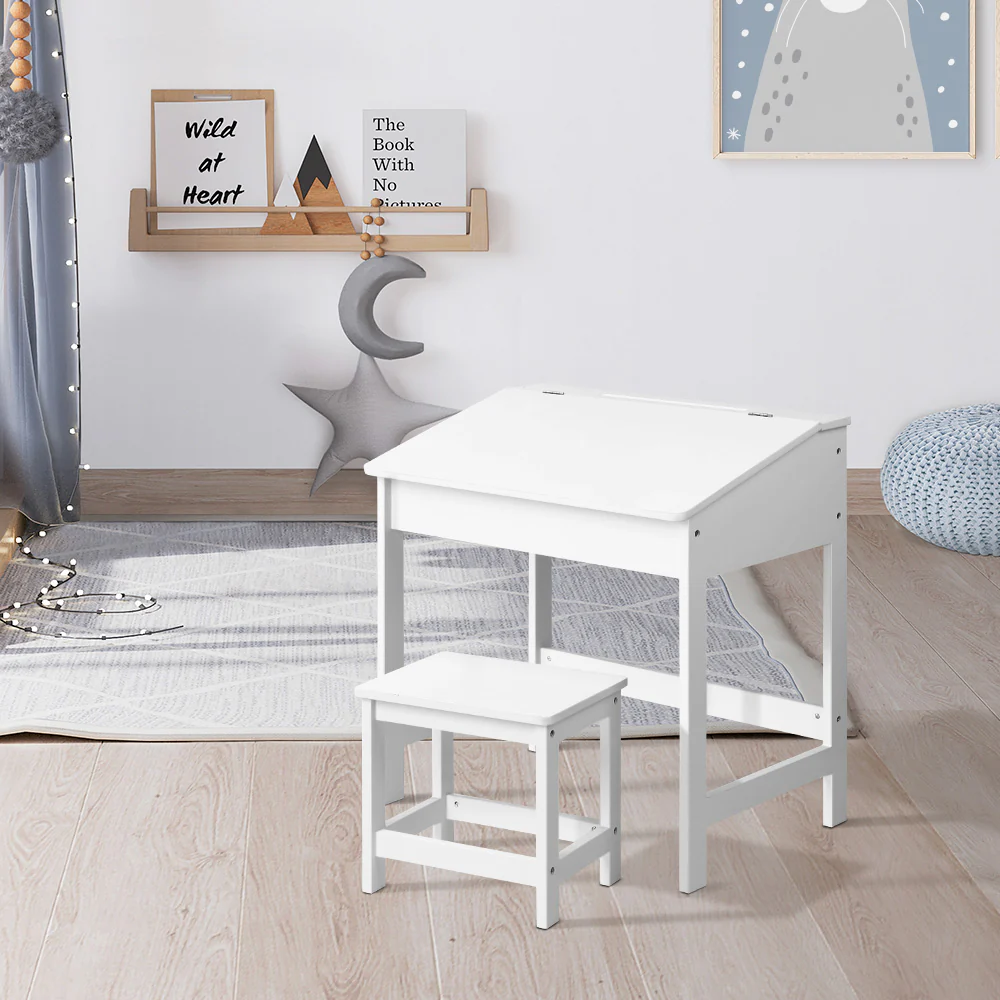 Polly 2-Piece Kids Table & Chairs Set Children Drawing Writing Desk Storage Toys Play - White - Nurns