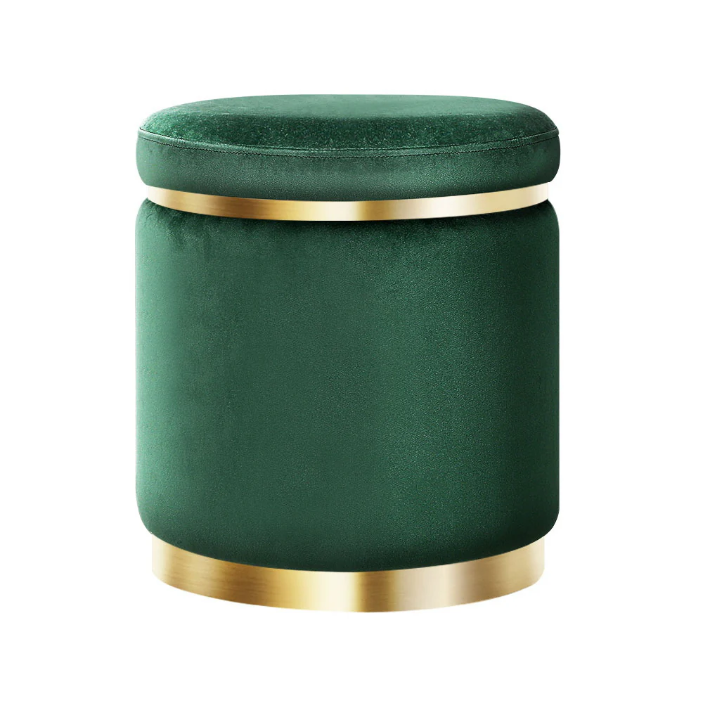 Ottoman Round Velvet Foot Stool Foot Rest Pouffe Padded Seat Pouf Green - Nurns