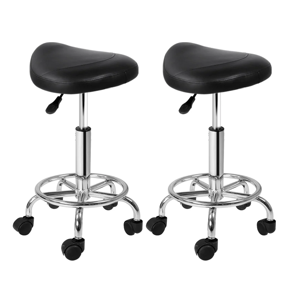 Set of 2 Salon Stool Saddle Swivel Chair Black - Nurns