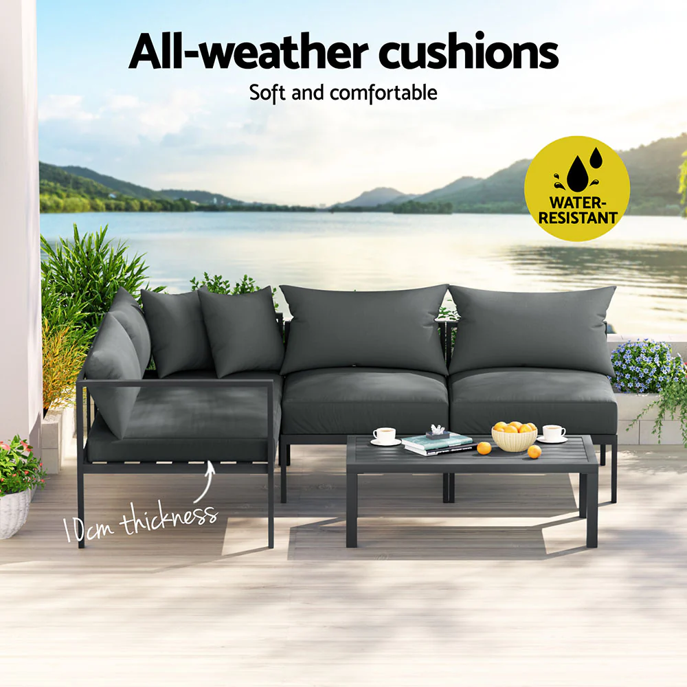 Atlas 4-Seater Aluminium Patio Furniture Setting 4-Piece Outdoor Sofa Set - Charcoal - Nurns