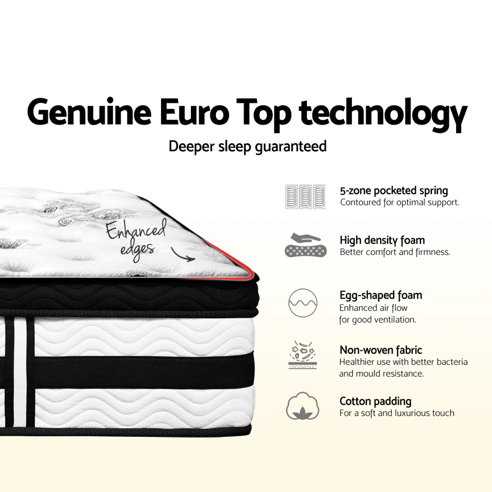 Zaria 34cm Thick Plush Euro Top Pocket Spring Mattress - Queen - Nurns