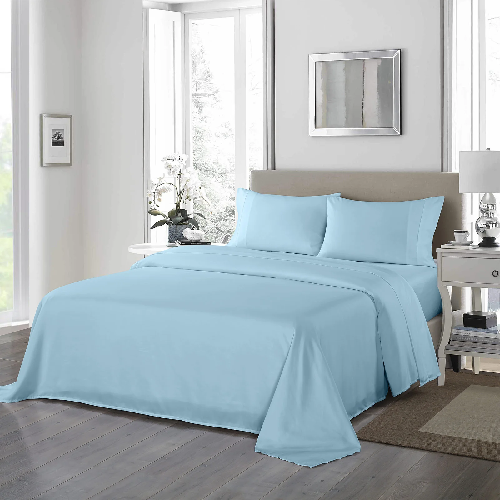 Double Royal Comfort 1200TC Ultrasoft 4-Piece Sheet Set - Sky Blue - Nurns
