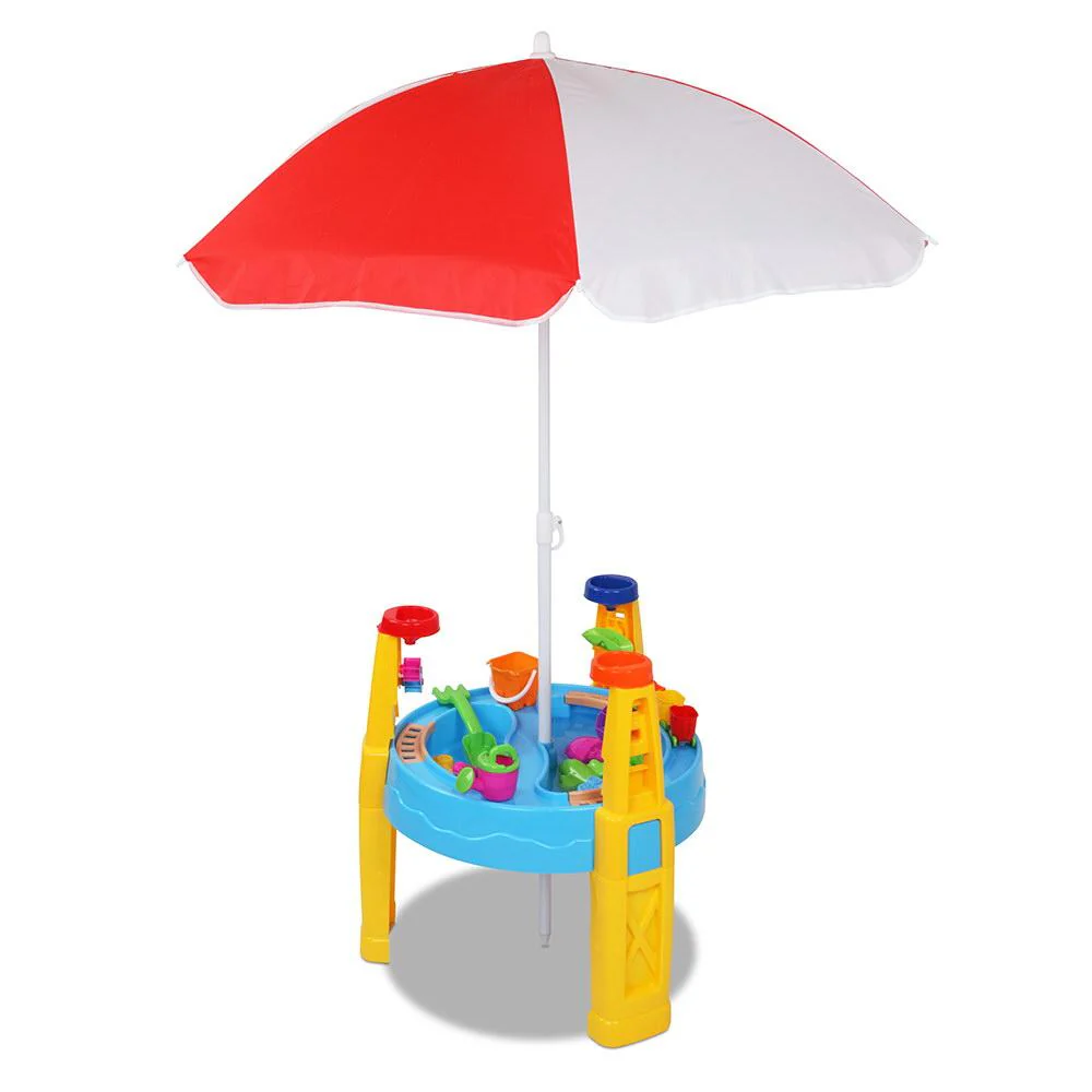 Kids Sandpit Pretend Play Set Water Sand Table Children Outdoor Toy Umbrella - Nurns
