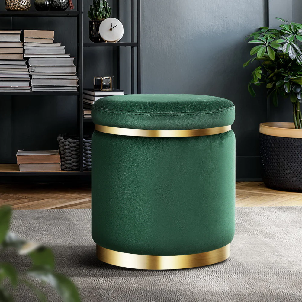 Ottoman Round Velvet Foot Stool Foot Rest Pouffe Padded Seat Pouf Green - Nurns
