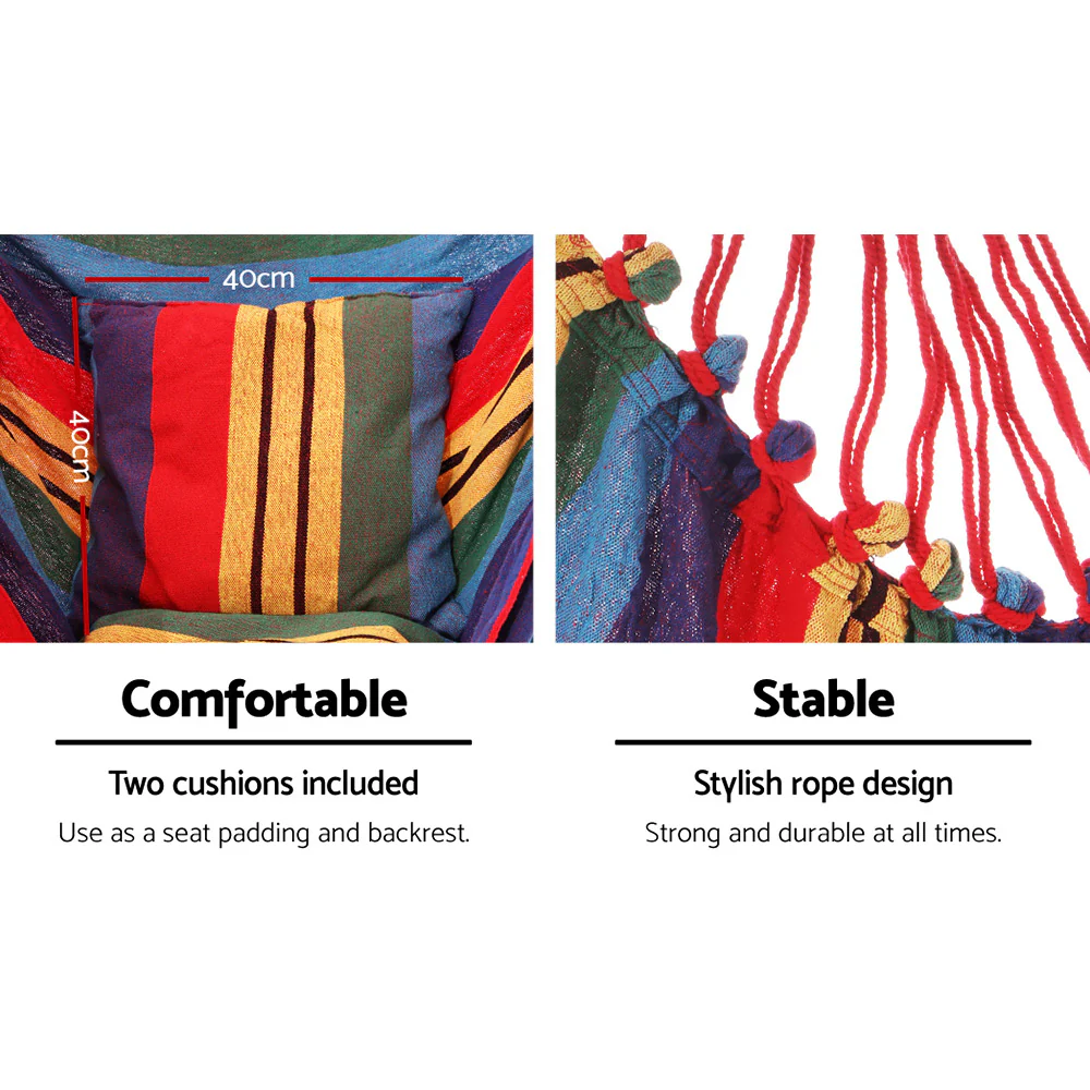 Hammock Chair Outdoor Camping Hanging with Steel Stand - Rainbow - Nurns