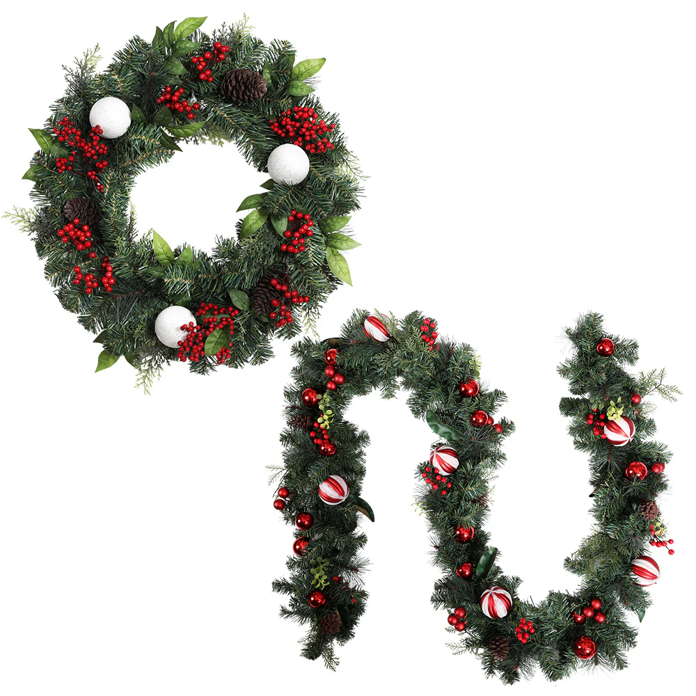 Christmas Garland with Wreath Set Ornaments Xmas Tree Decor - Nurns