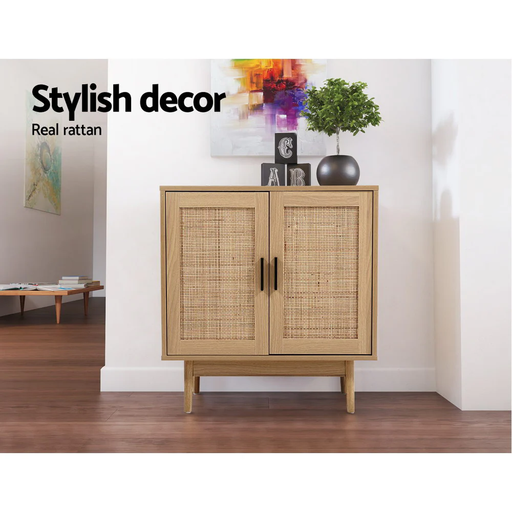 Rowan Rattan Buffet Sideboard 2 Doors - Oak - Nurns