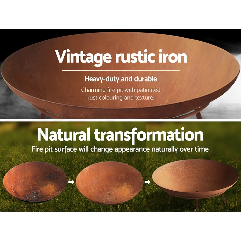 Rustic Fire Pit Heater Charcoal Iron Bowl Outdoor Patio Wood Fireplace 60CM - Nurns