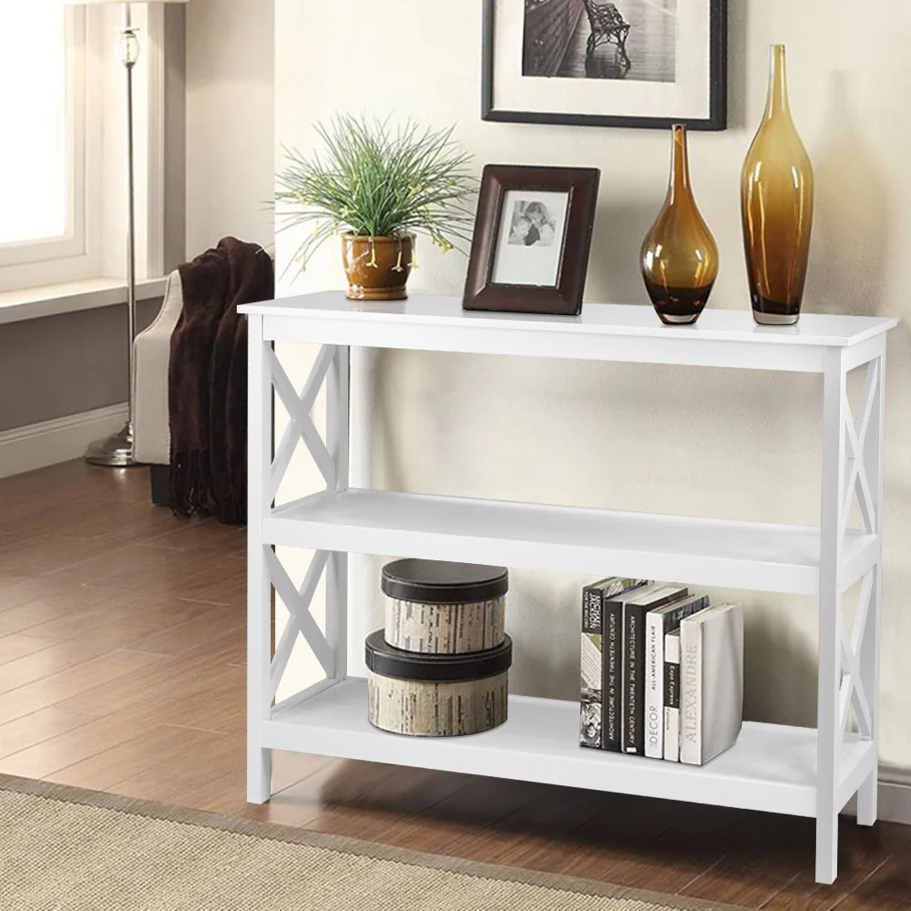 Quillon Wooden 3-tier Console Table - White Polly - Nurns