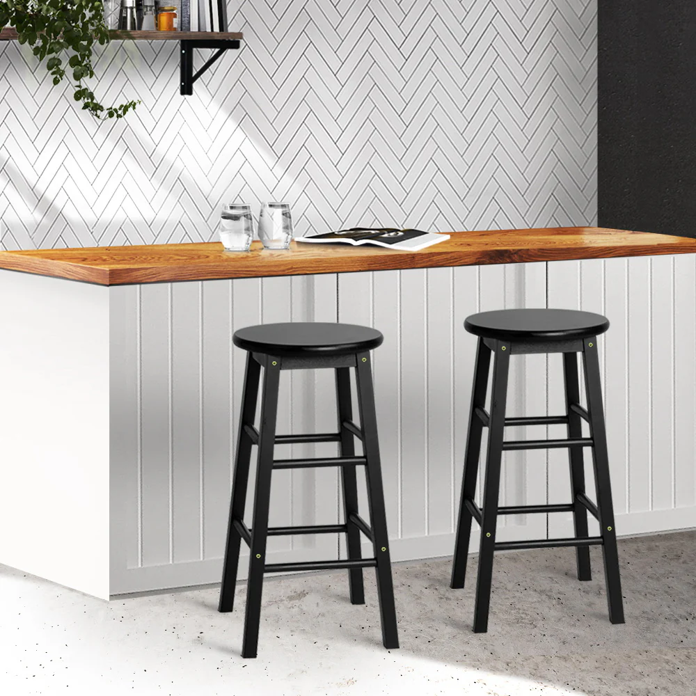 Set of 2 Lucerne Beech Wood Backless Bar Stools - Black - Nurns