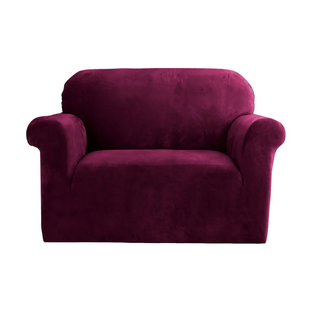 Velvet Sofa Cover Plush Couch Cover Lounge Slipcover 1-Seater Ruby Red - Nurns