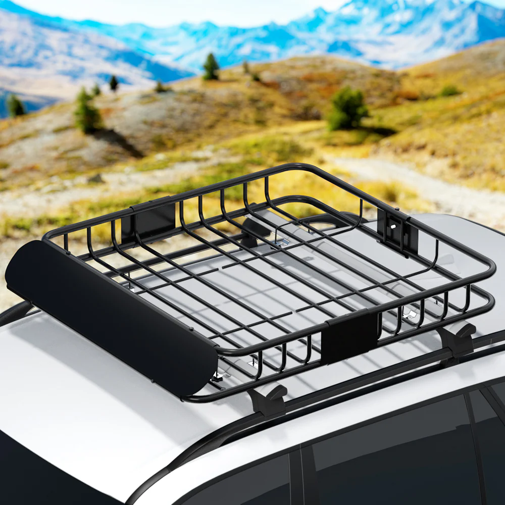 Universal Car Roof Rack Basket Luggage Vehicle Cargo Carrier 111cm Black - Nurns
