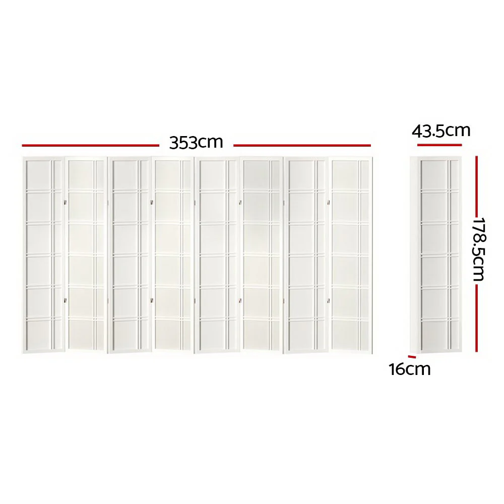 8 Panel Room Divider Screen 353x179cm - White - Nurns