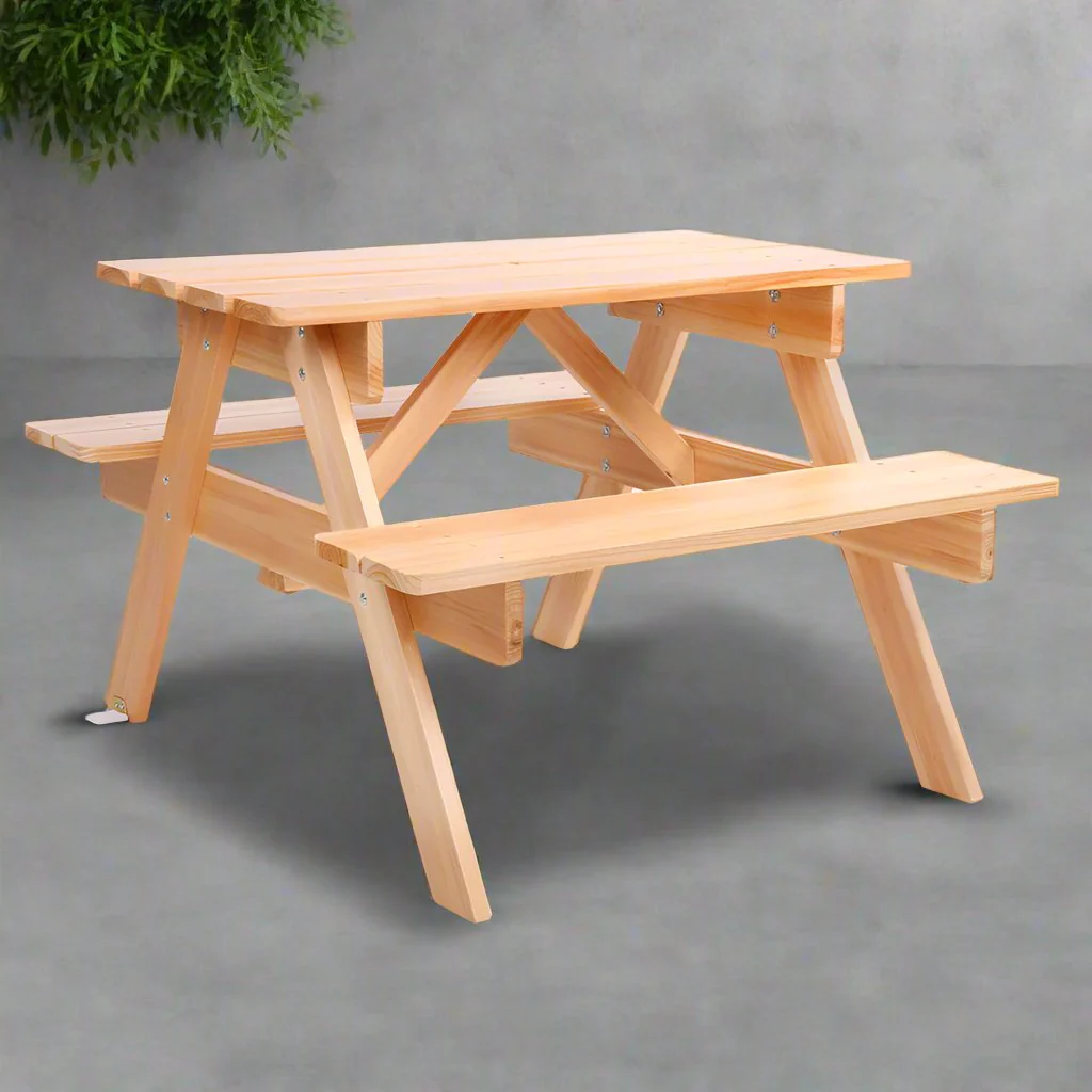 Portia Kids Table & Chairs Set Kids Outdoor Picnic Bench Children Wooden - Natural - Nurns