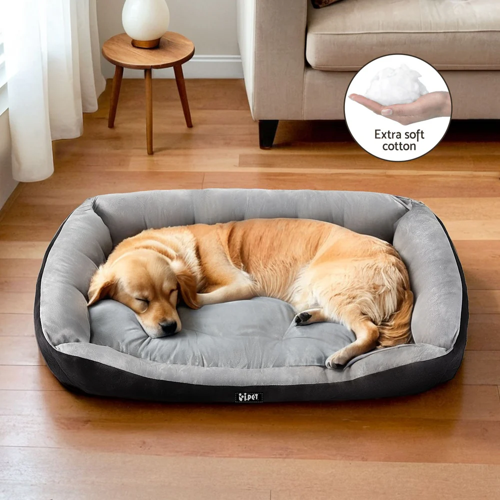 LARGE Dog Beds Pet Calming Soft Sleeping Comfy Plush Mat Cave Washable - Black - Nurns