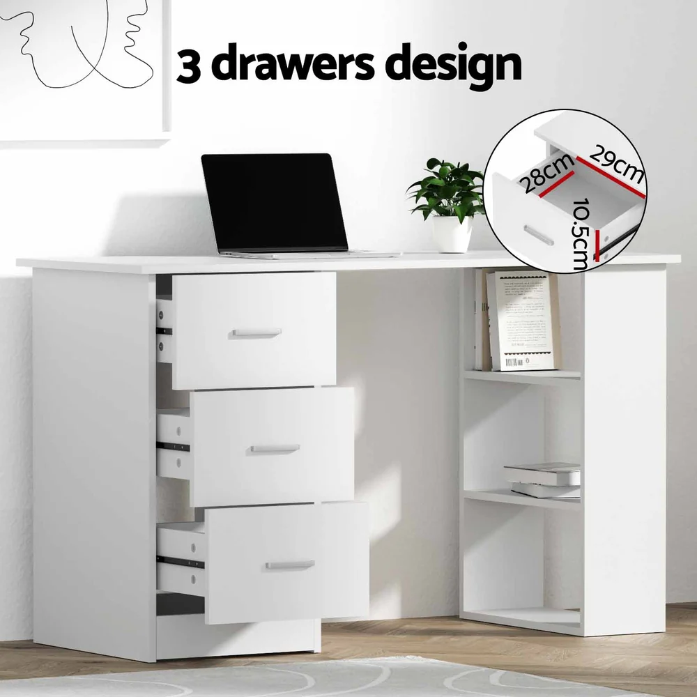 Artiss Computer Desk Drawer Shelf Cabinet White 120cm - Nurns