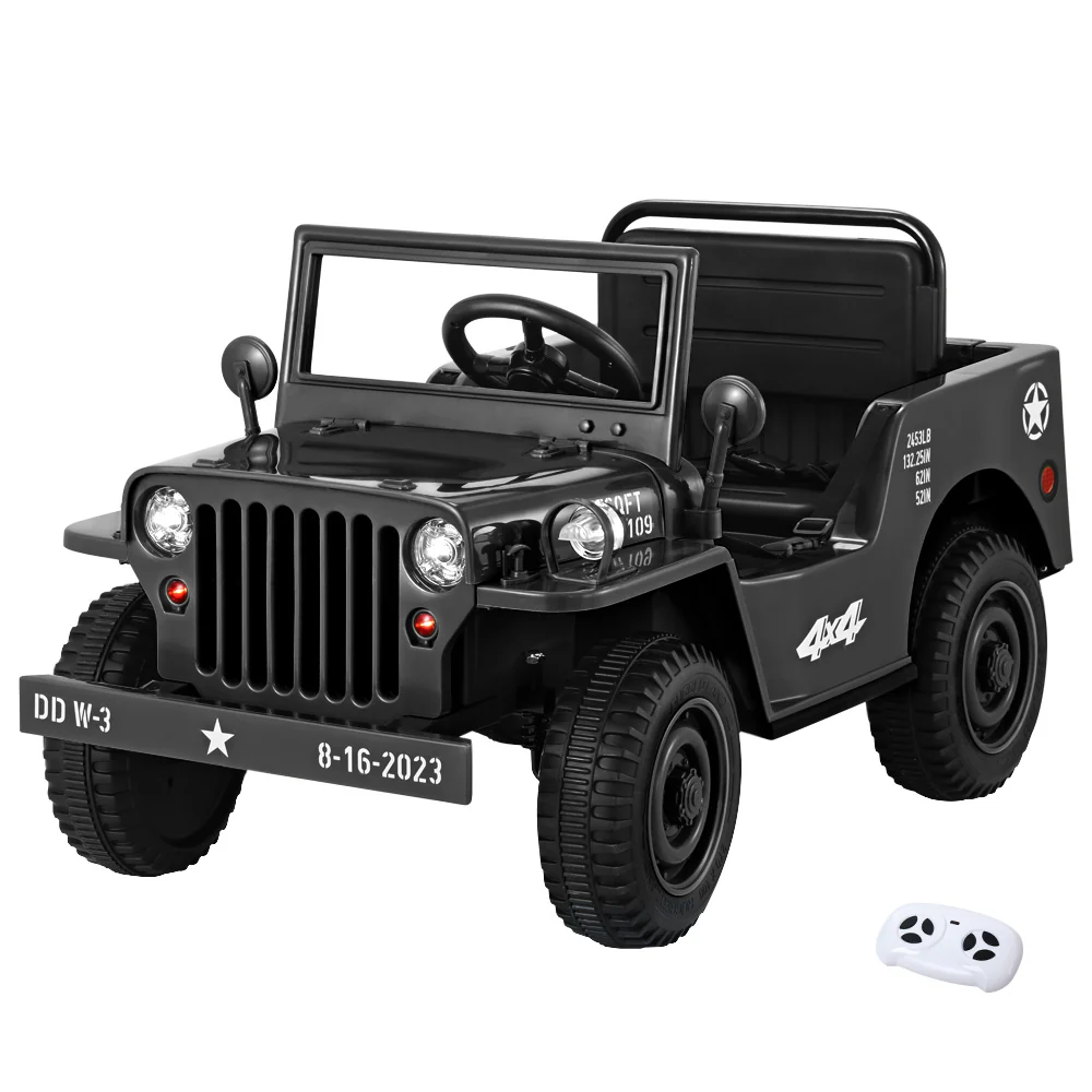 Kids Ride on Car Off Road Military Toy Cars 12V - Black - Nurns