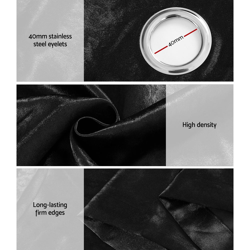 Set of 2 Blockout Curtains Blackout Window Curtain Eyelet 300x230cm Black Shine - Nurns