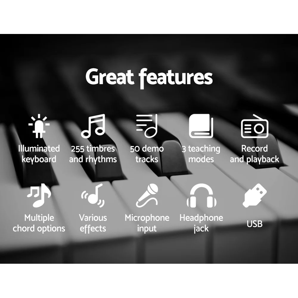 Alpha 61 Keys Electronic Piano Keyboard Digital Electric w/ Stand Lighted Black - Nurns