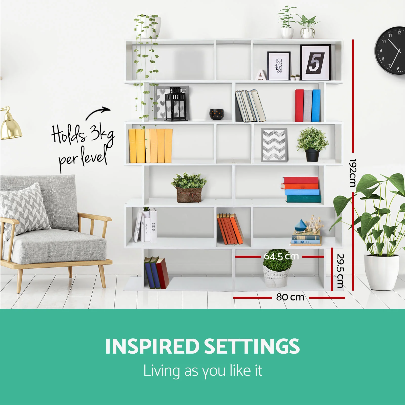 Artiss Bookshelf 6 Tiers - Riva White - Nurns