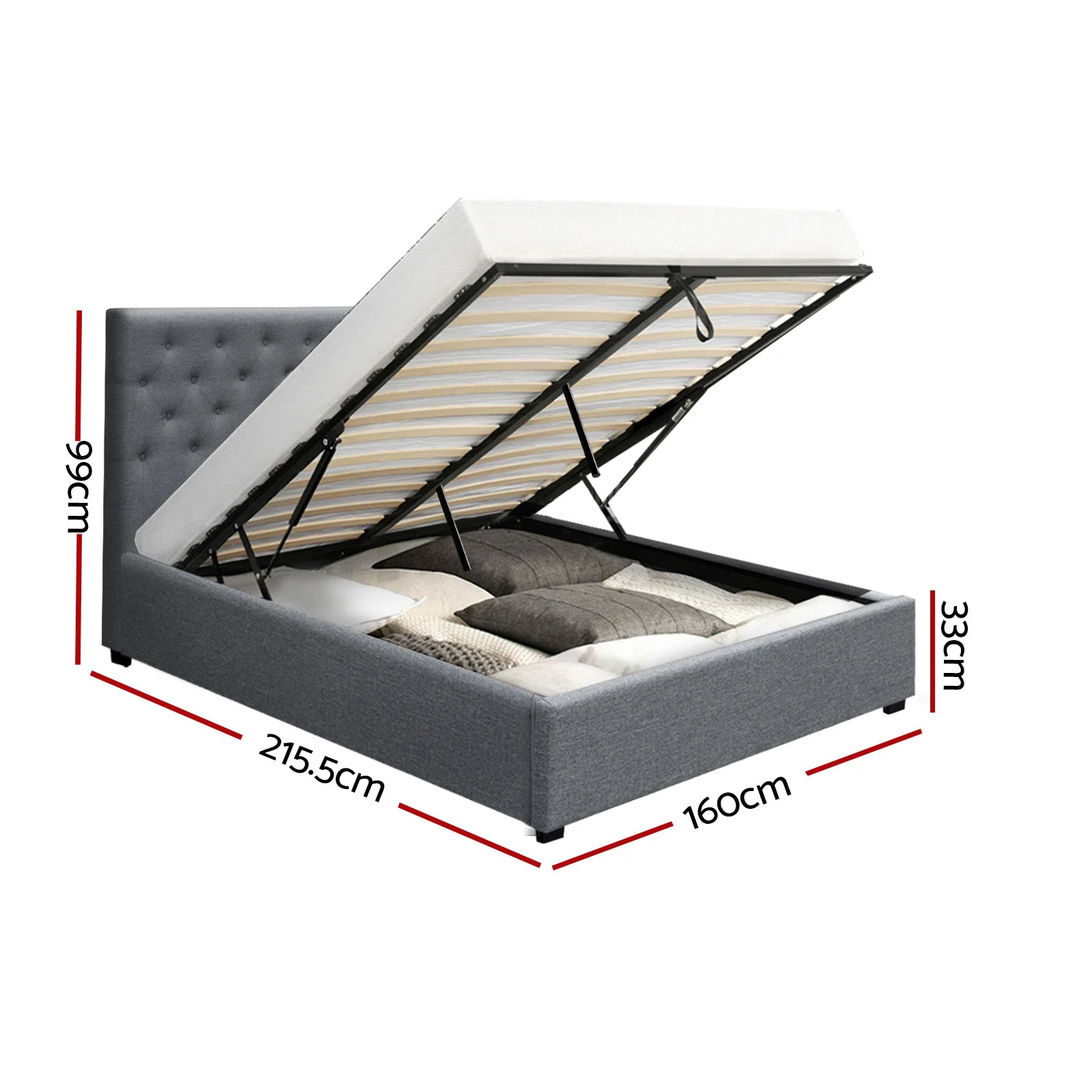 Emerald Bed & Mattress Package with 34cm Mattress - Grey Queen - Nurns