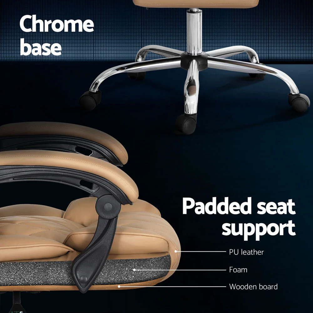 Artiss Executive Office Chair Leather Recliner Espresso - Nurns