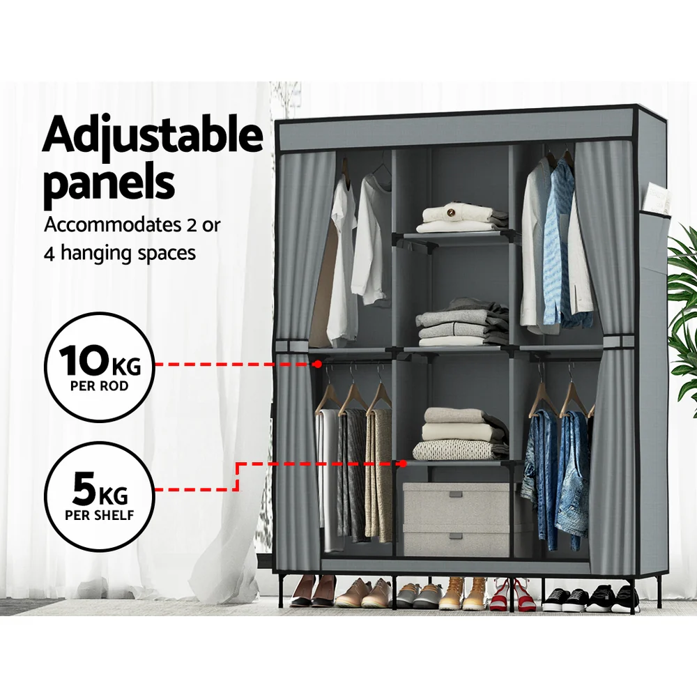 Large Portable Clothes Closet Wardrobe with Shelf Grey - Nurns