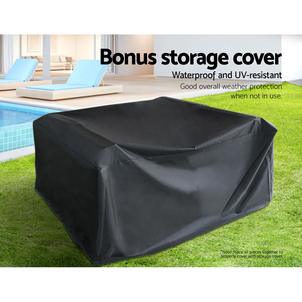 Dover 4-Seater Lounge Setting Garden Patio Wicker Cover Table Chairs 4-Piece Outdoor Furniture with Storage Cover - Black - Nurns