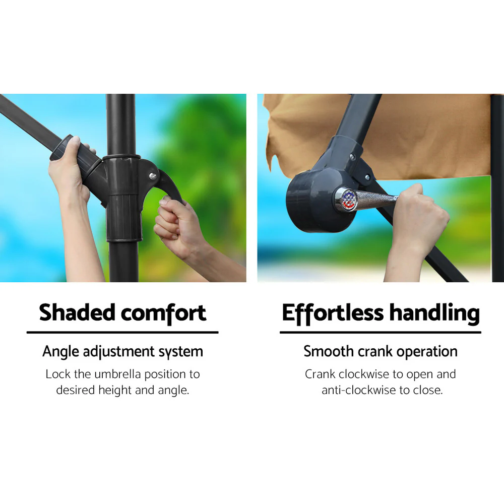 Instahut 3m Outdoor Umbrella w/Base Cantilever Garden Beach Patio Beige - Nurns