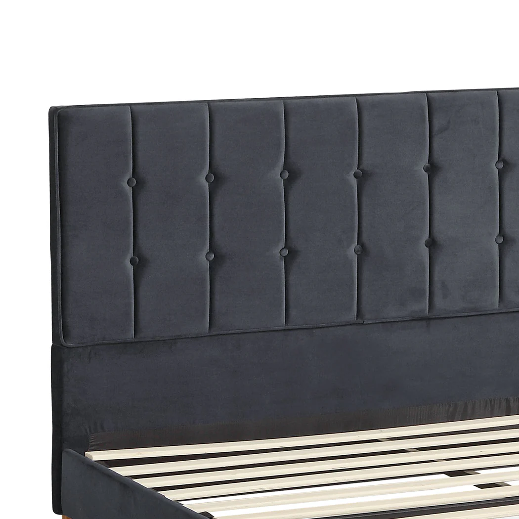 Venlo Bed Frame Base Platform Wooden Velvet with Headboard Grey - Queen - Nurns
