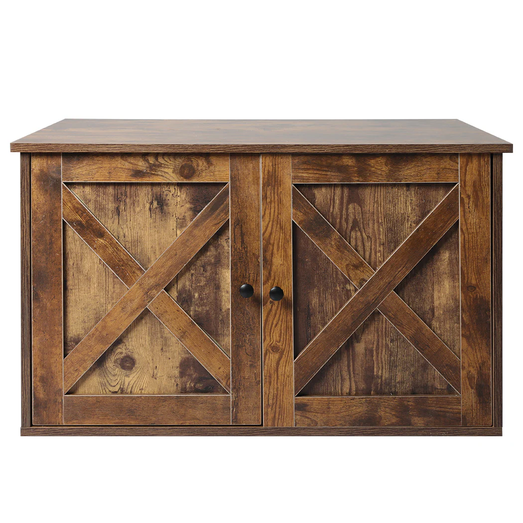 Enclosed Hooded Cat Litter Box Furniture Kitty Toilet Tray Pet House Table - Brown - Nurns