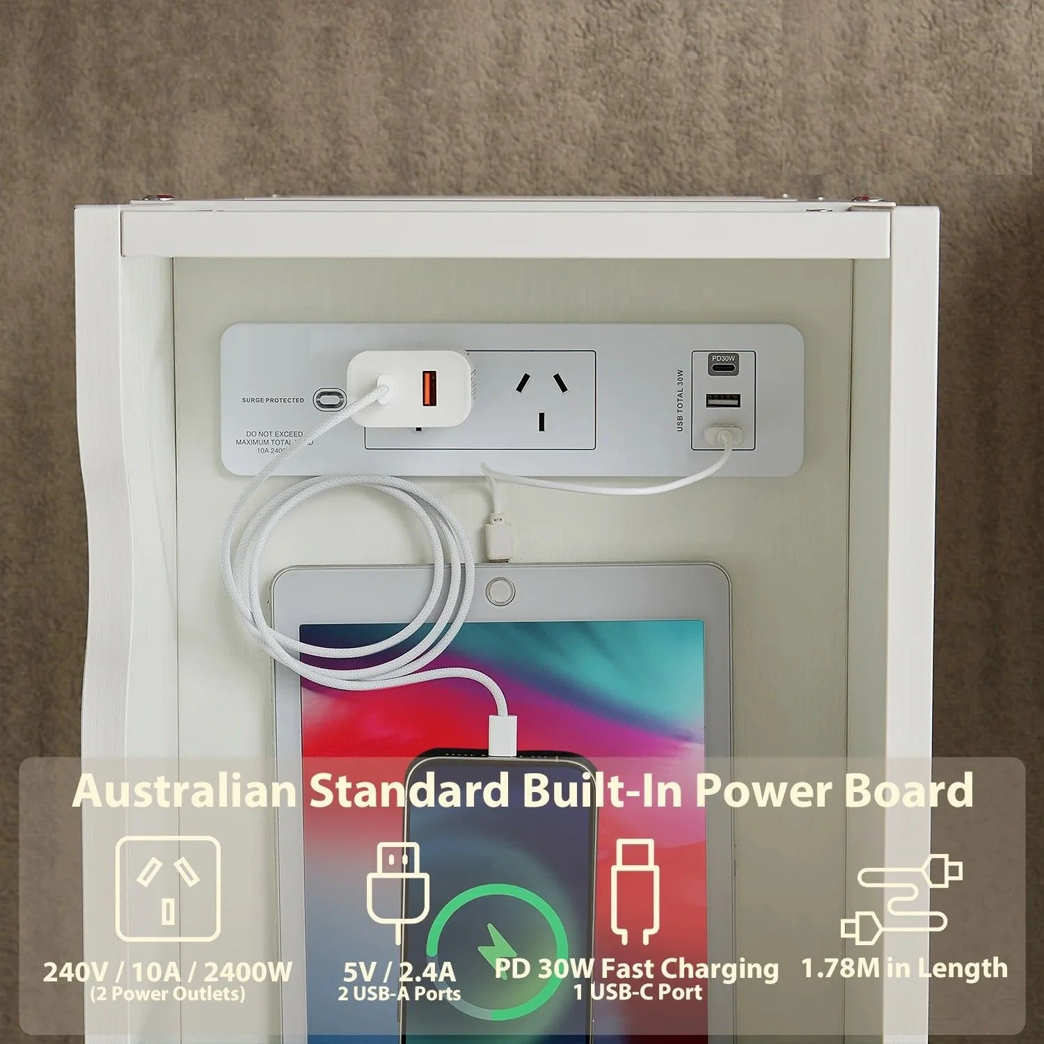 Robson Bedside Tables Multi-Tier with Powerboard - White - Nurns