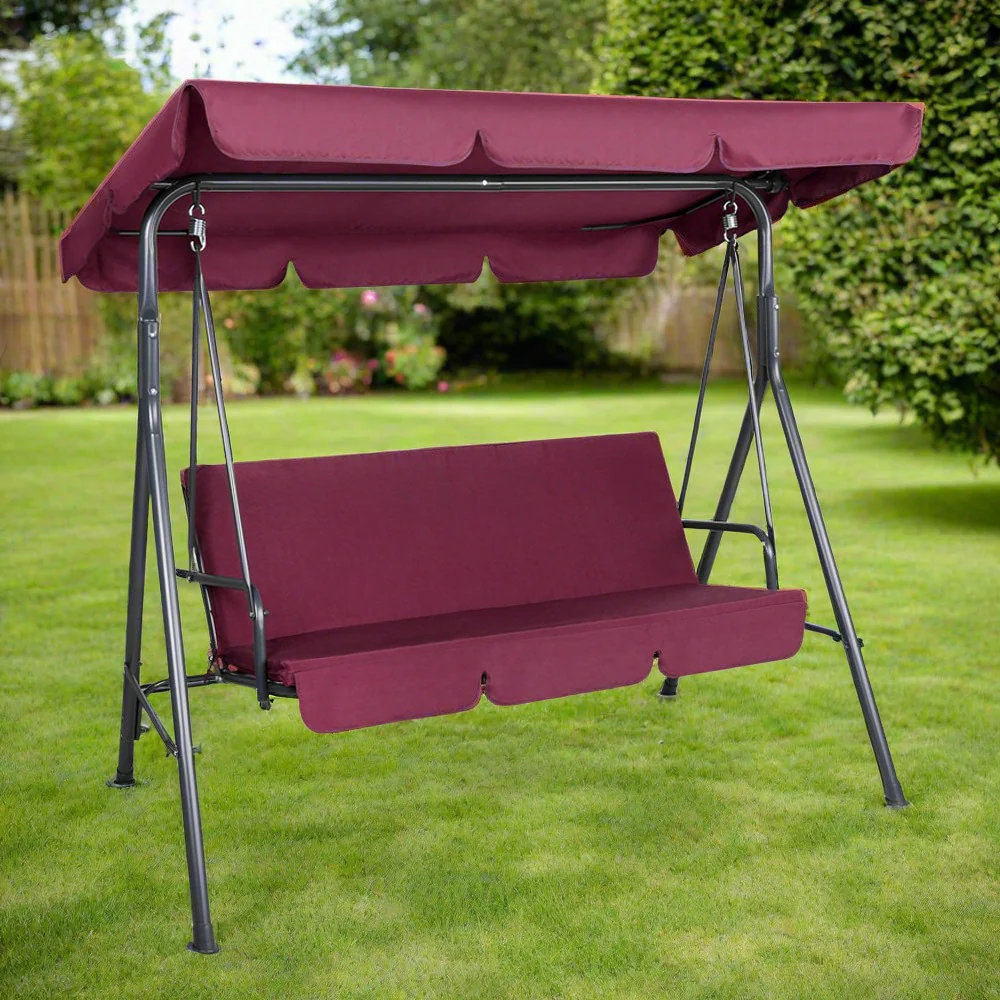 Astride 3 Seater Outdoor Swing Chair Garden Canopy Bench Seat Backyard - Wine Red - Nurns