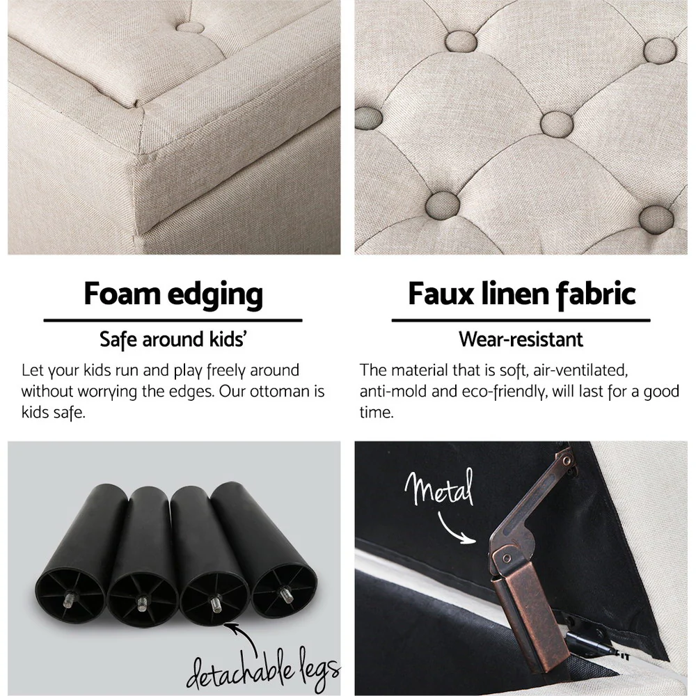 Storage Ottoman Blanket Box Fabric Chest Footstool Foot Stool Bench Taupe - Nurns