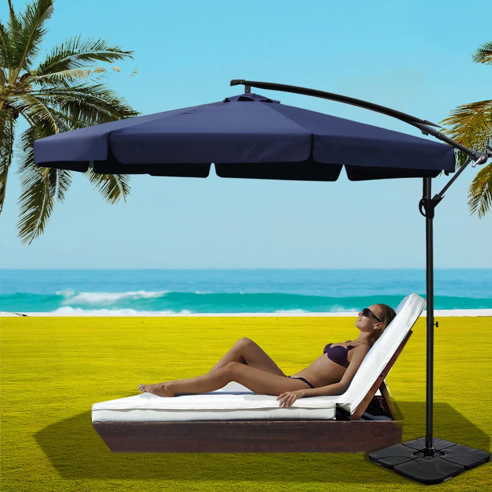 Instahut 3m Outdoor Umbrella w/Base Cantilever Garden Beach Patio Navy - Nurns