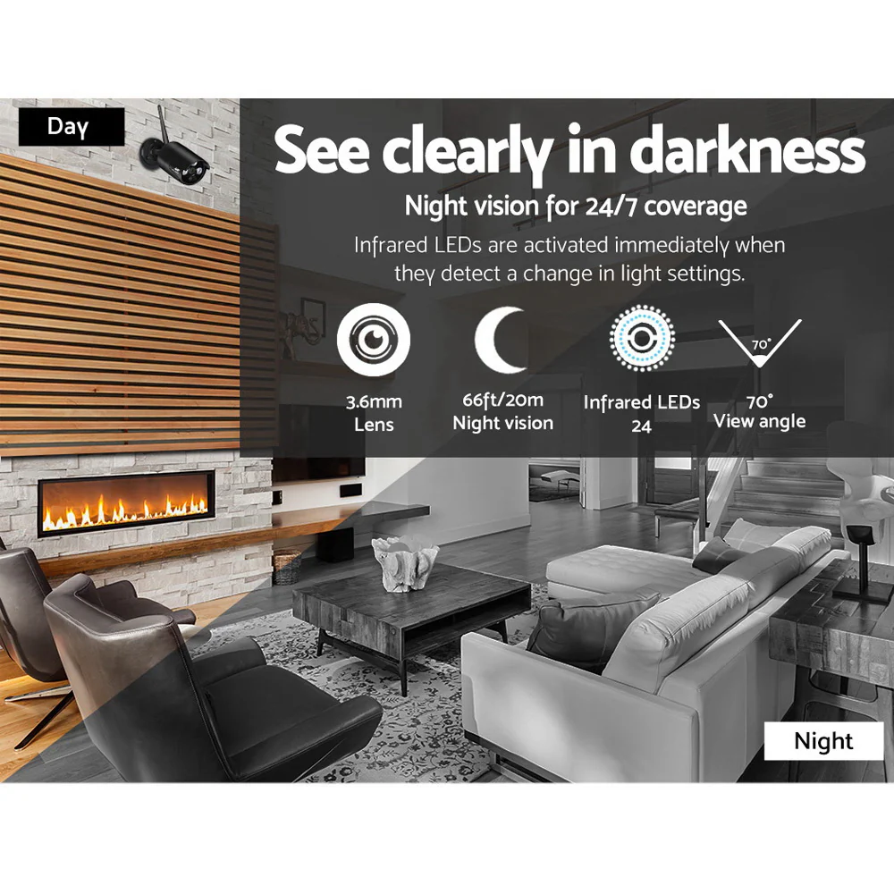 Wireless CCTV Security System 8CH NVR 3MP 4 Bullet Cameras 2TB - Nurns