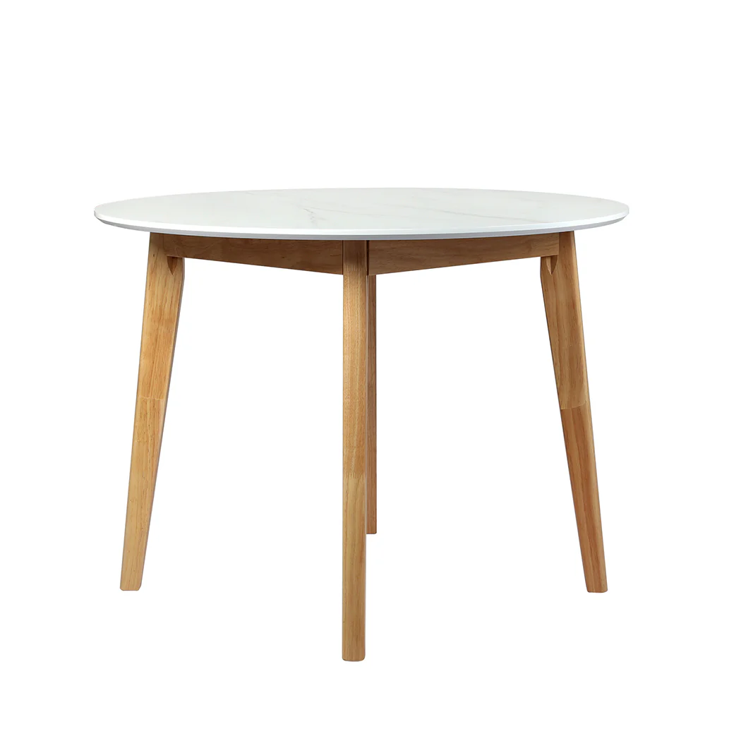 Dining Table Round Rubberwood Base 100cm - White - Nurns