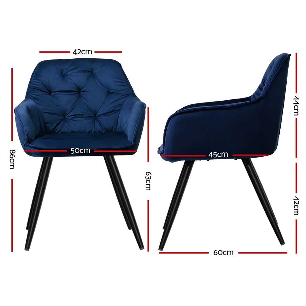 Everly Set of 2 Dining Chairs Velvet Diamond Tufted Armchair - Blue - Nurns