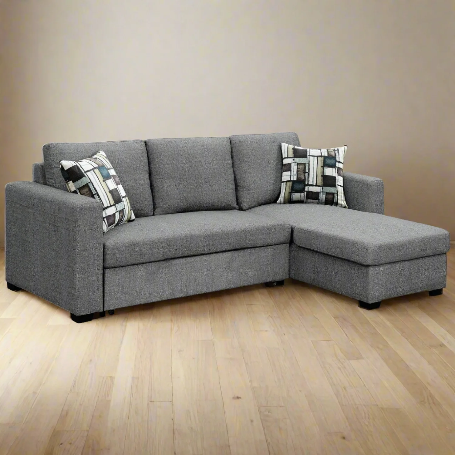 Meshi 3-Seater Pullout Sofa Bed with Storage Chaise Lounge - Grey - Nurns