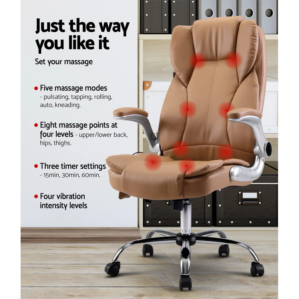 Artiss 8 Point Massage Office Chair Pu Leather Espresso - Nurns