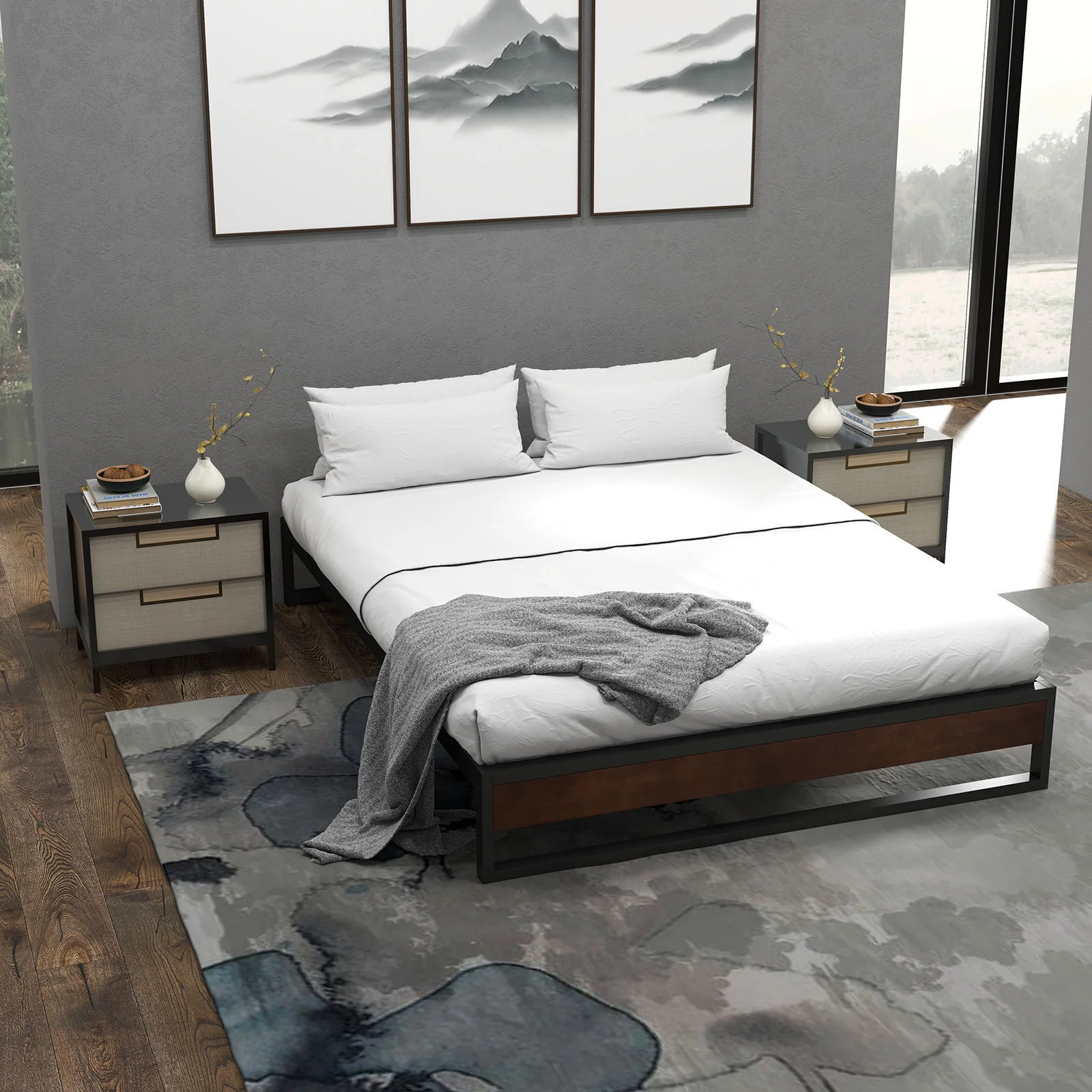 Blake Metal And Wood Bed Base - King Single - Nurns