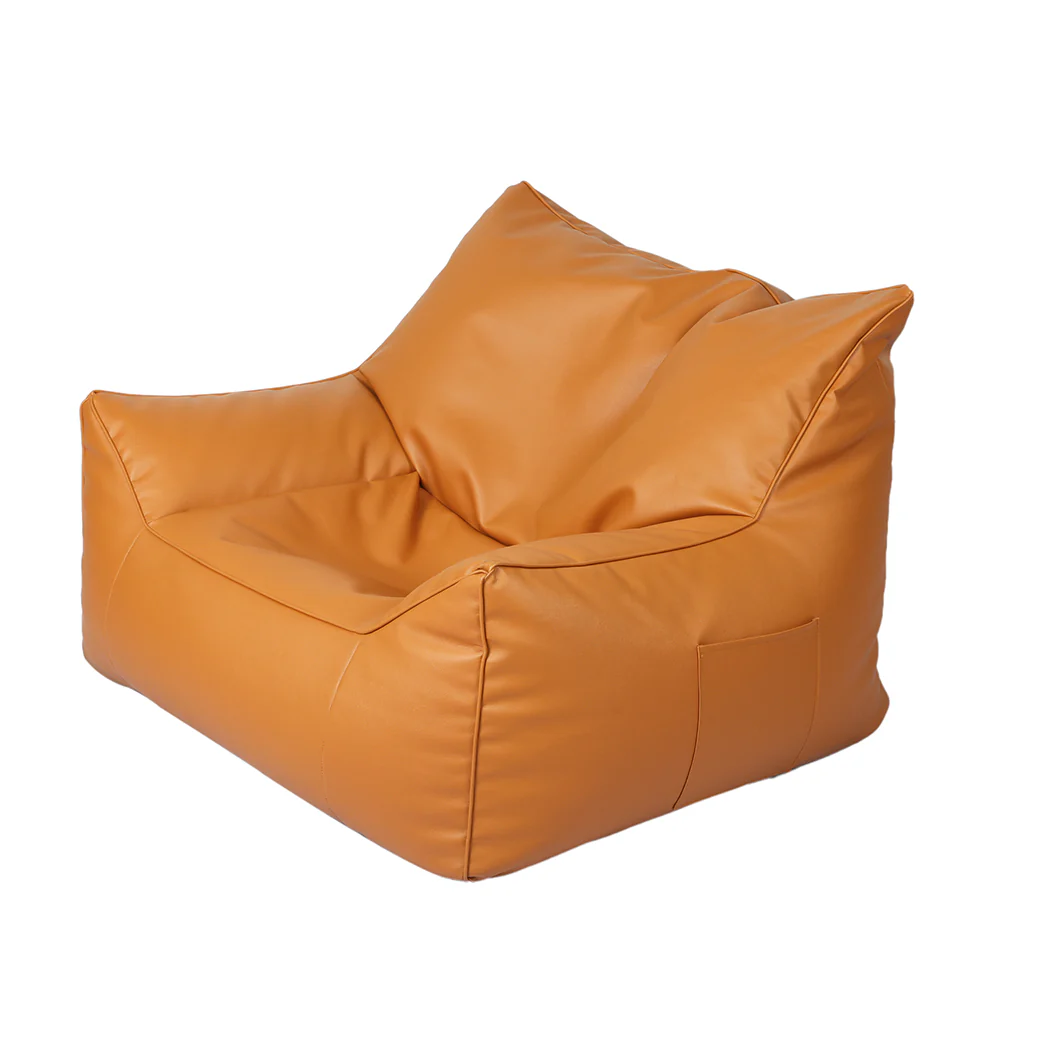 Bean Bag Chair Square Cover PU Indoor Home Game Lounger Seat Lazy Sofa Large - Brown - Nurns