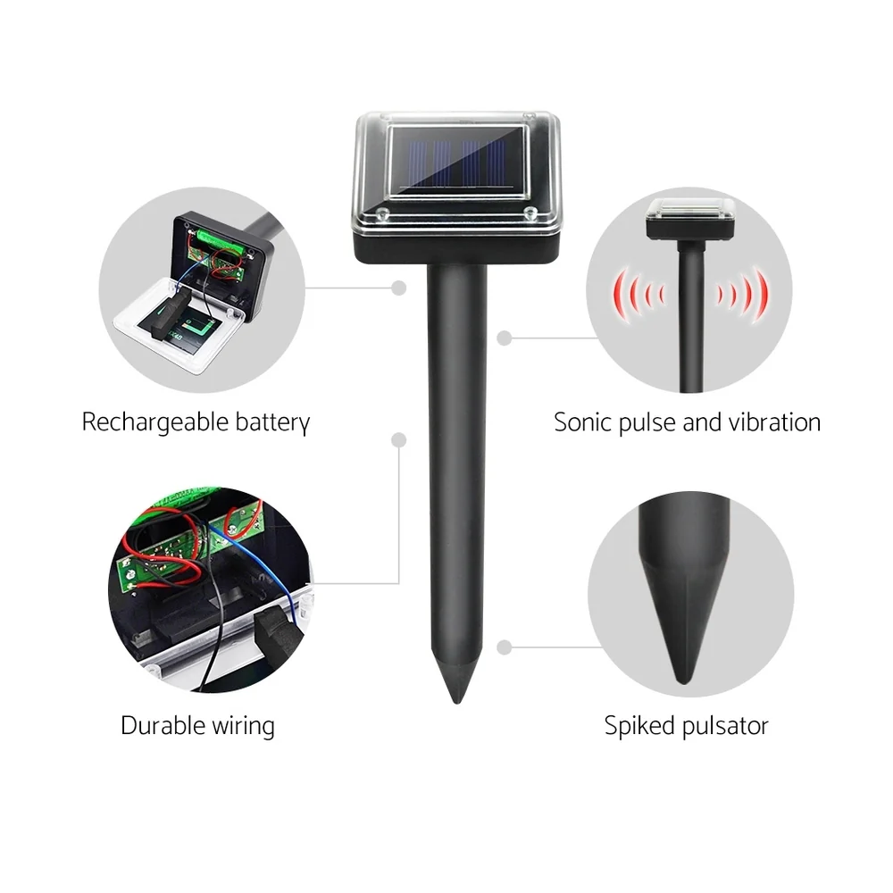 Solar Snake Repeller 8X Multi Pulse Ultrasonic Powered Pest Repellent - Nurns