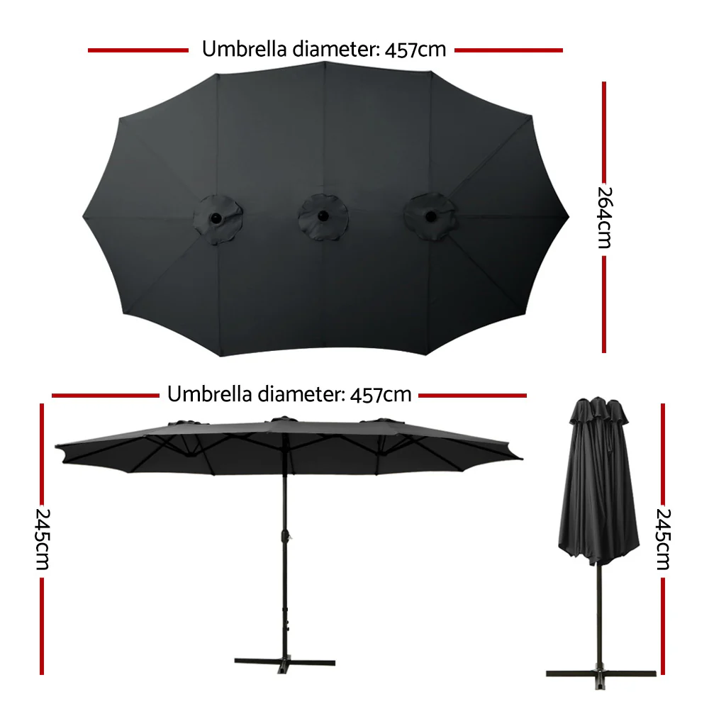 Instahut 4.57m Outdoor Umbrella Beach Pole Garden Tilt Black - Nurns