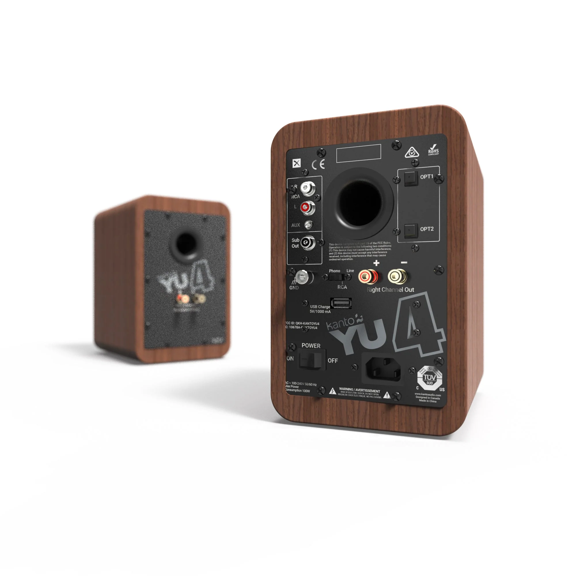 YU4 140W Powered Bookshelf Speakers with Bluetooth and Phono Preamp Pair - Walnut - Nurns