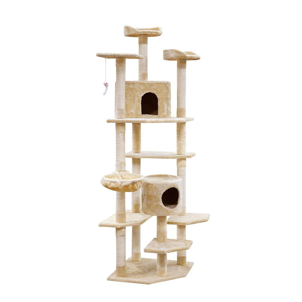 Cat Tree 203cm Trees Scratching Post Scratcher Tower Condo House Furniture Wood - Beige - Nurns