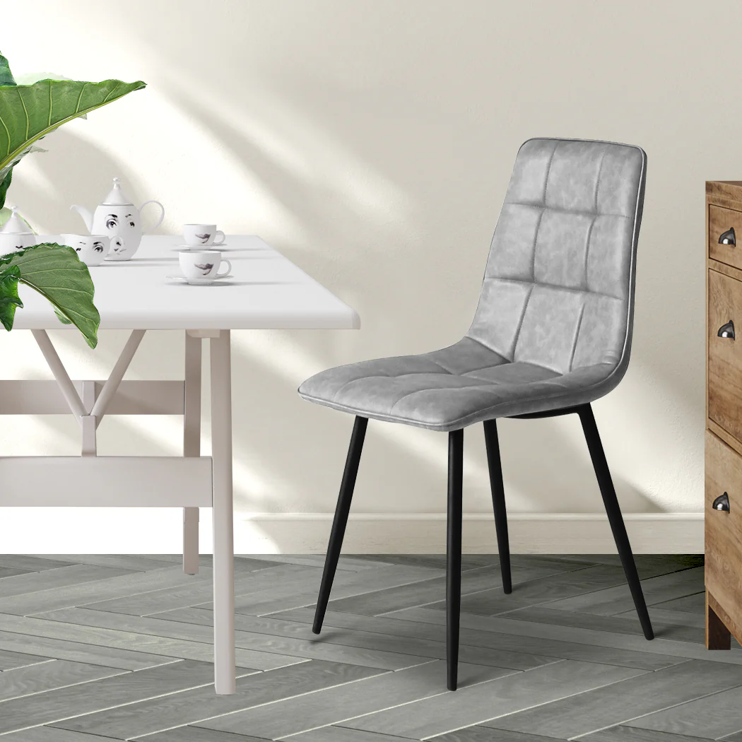 Hayes Set of 4 Dining Chairs Kitchen Table Lounge Room Padded Seat PU Leather - Grey - Nurns