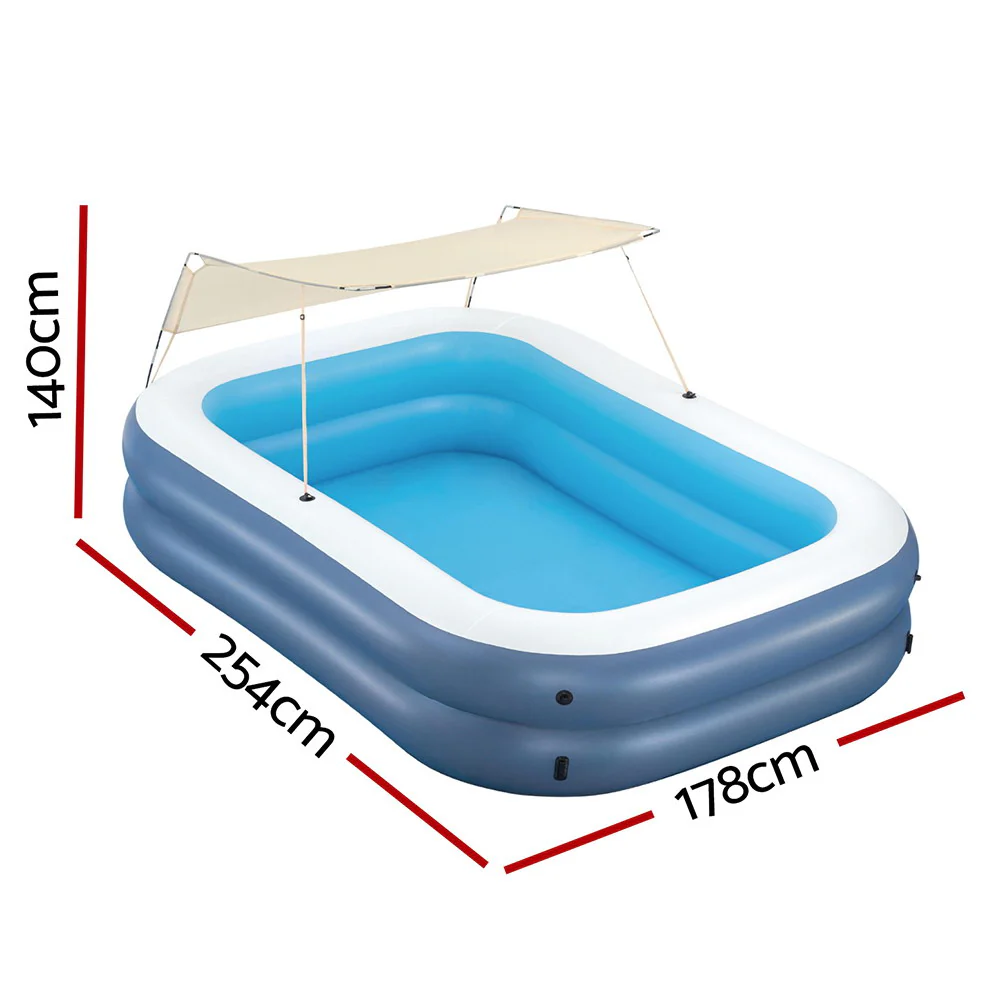 Bestway Kids Inflatable Pool Above Ground Splash Pool with Sunshade 254x178cm - Nurns