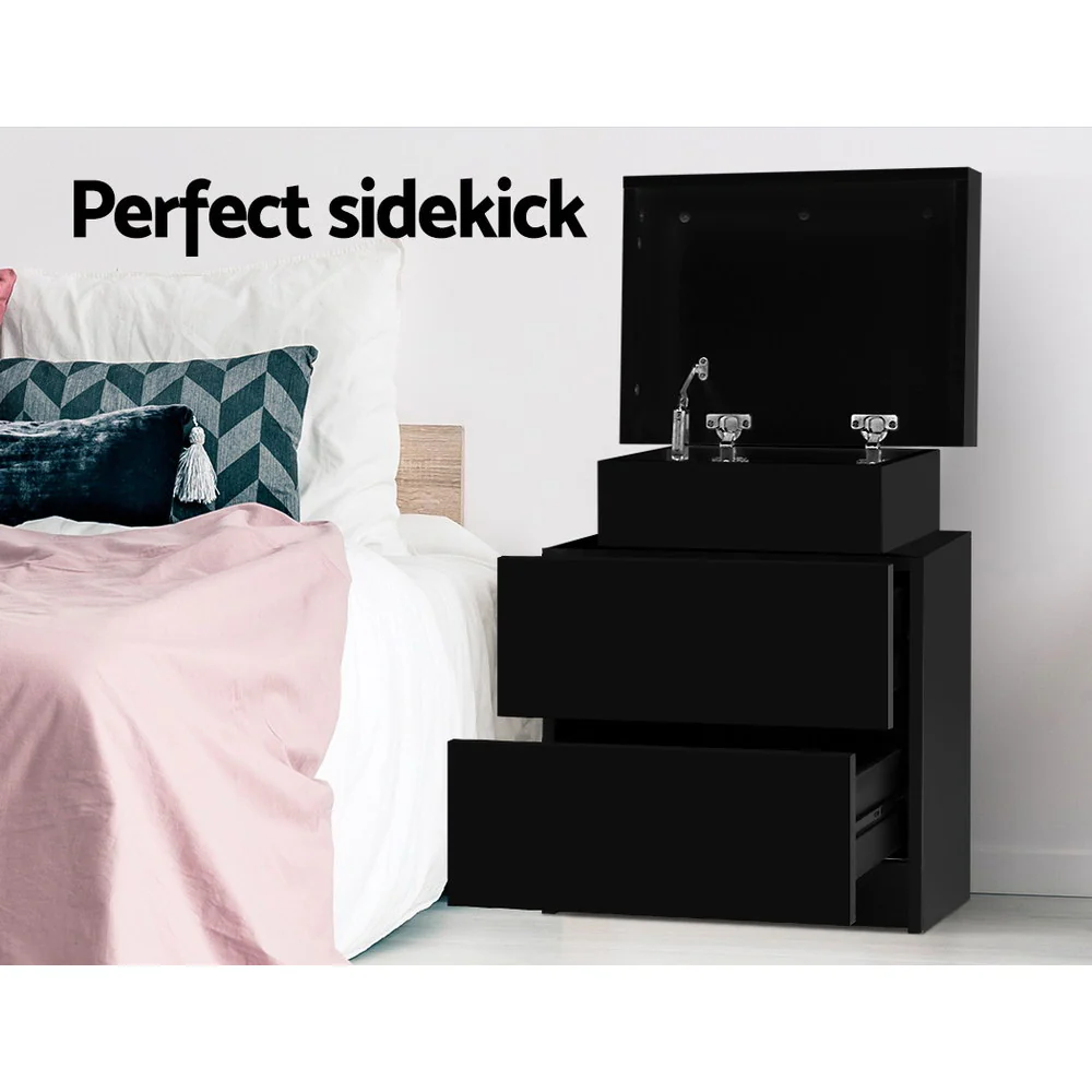 Laval Wooden Bedside Tables Side Table Storage Nightstand Bedroom with 2 Drawers - Black - Nurns