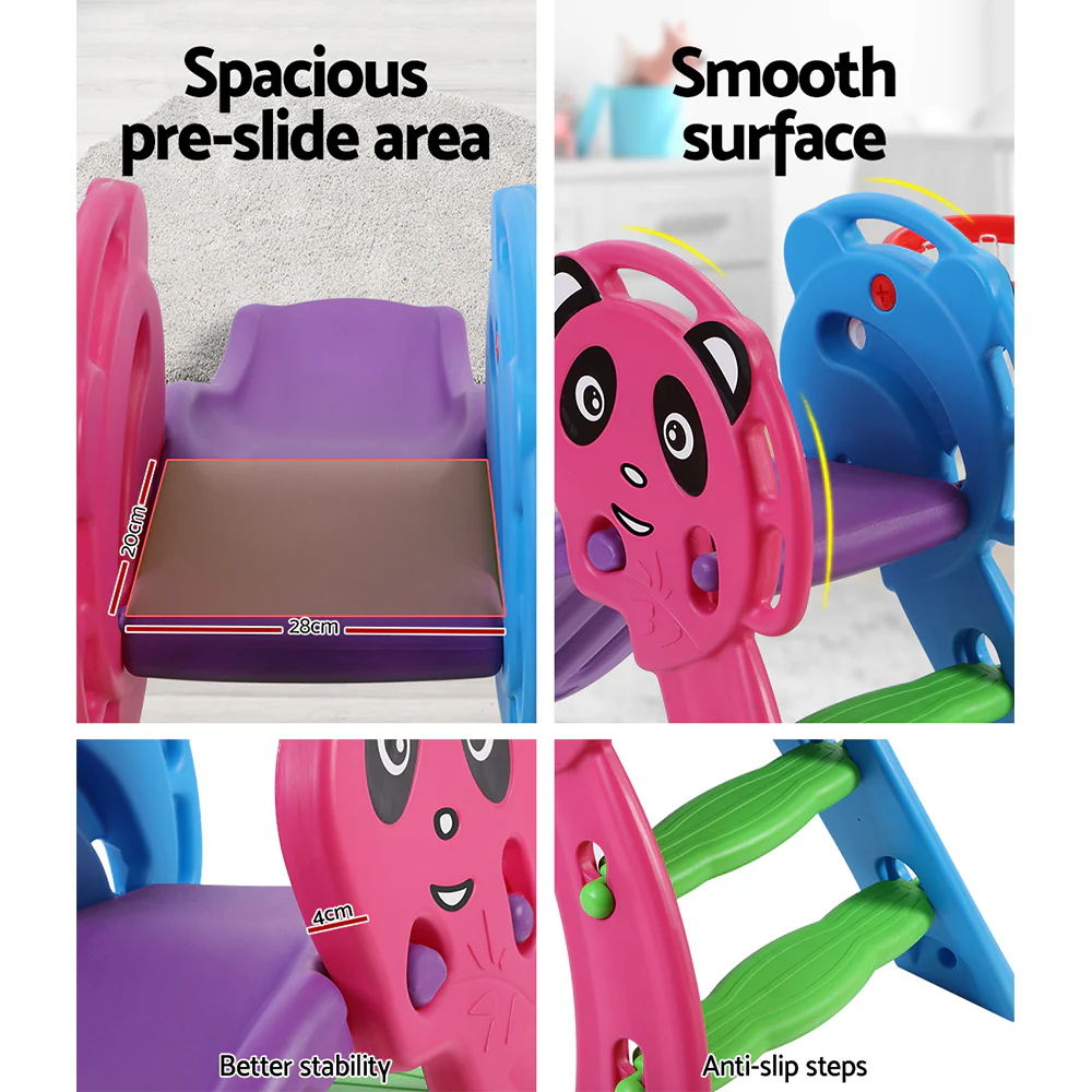 Panda Kids Slide with Basketball Hoop Outdoor Indoor Playground Toddler Play - Nurns